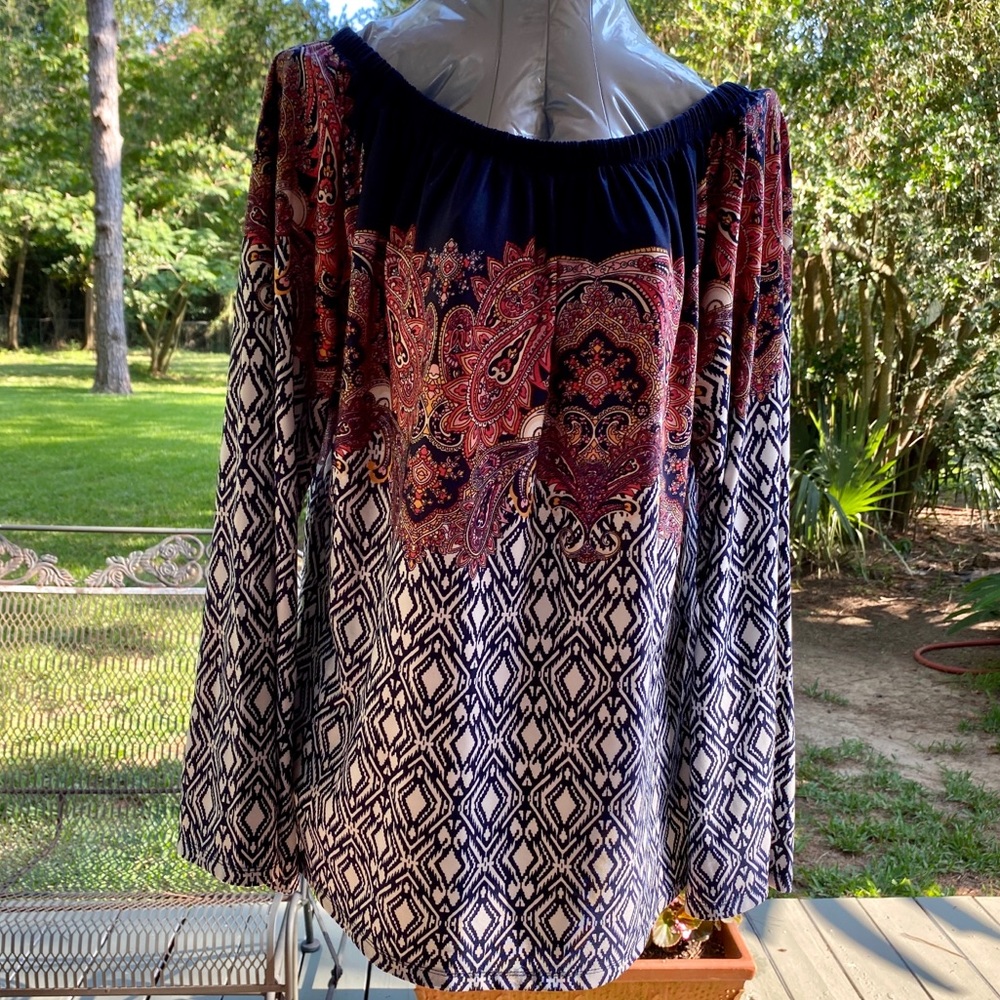 Dressbarn Navy and Pink Blouse Size L